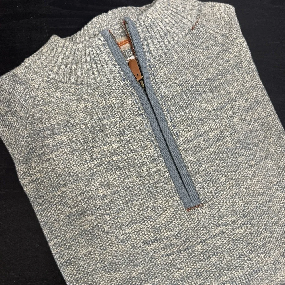 Carbon2Cobalt‎ Mens XL Grey/Blue Knit Long Sleeve 1/4 Zip Sweater Pullover